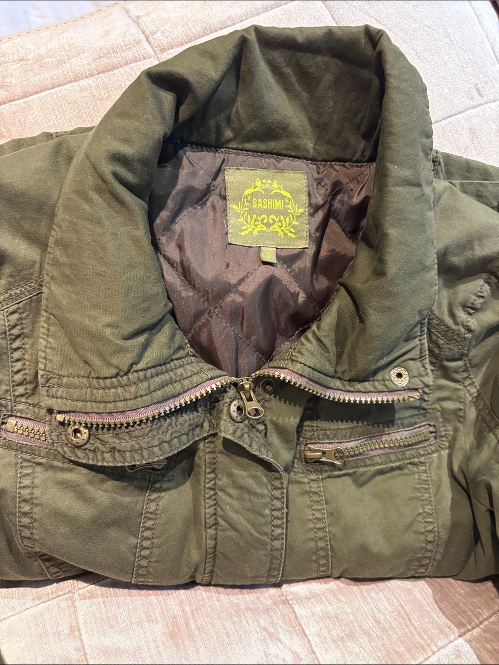Sashimi Olive Green Utility Jacket with Button Flap Pockets Size Small - Picture 11 of 11
